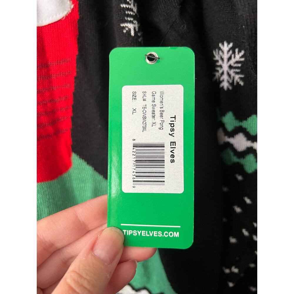 NWT Tipsy Elves Women's Beer Pong Ugly Christmas Sweater Black Red Size XL - Picture 6 of 9
